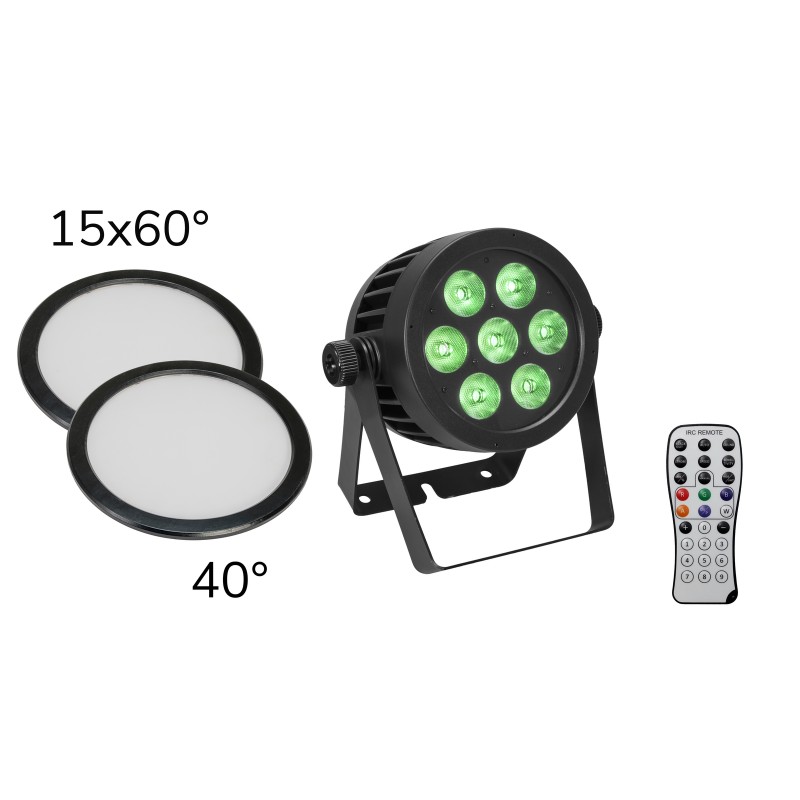 EUROLITE Set LED IP PAR 7x8W QCL Spot + 2x Diffuser cover (15x60° and 40°) - 1