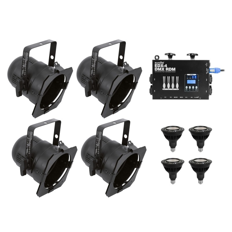 EUROLITE Set 4x PAR-38 Spot bk dim2warm + EDX-4 DMX RDM LED Dimmer pack - 1 EUROLITE Set 4x PAR-38 Spot bk dim2warm + EDX-4 DMX RDM LED Dimmer pack - 1