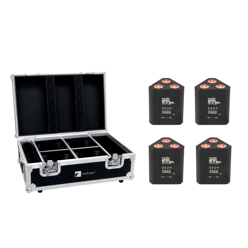 EUROLITE Set 4x AKKU TL-3 QCL RGB+UV Trusslight + Case with charging function - 1 EUROLITE Set 4x AKKU TL-3 QCL RGB+UV Trusslight + Case with charging function - 1
