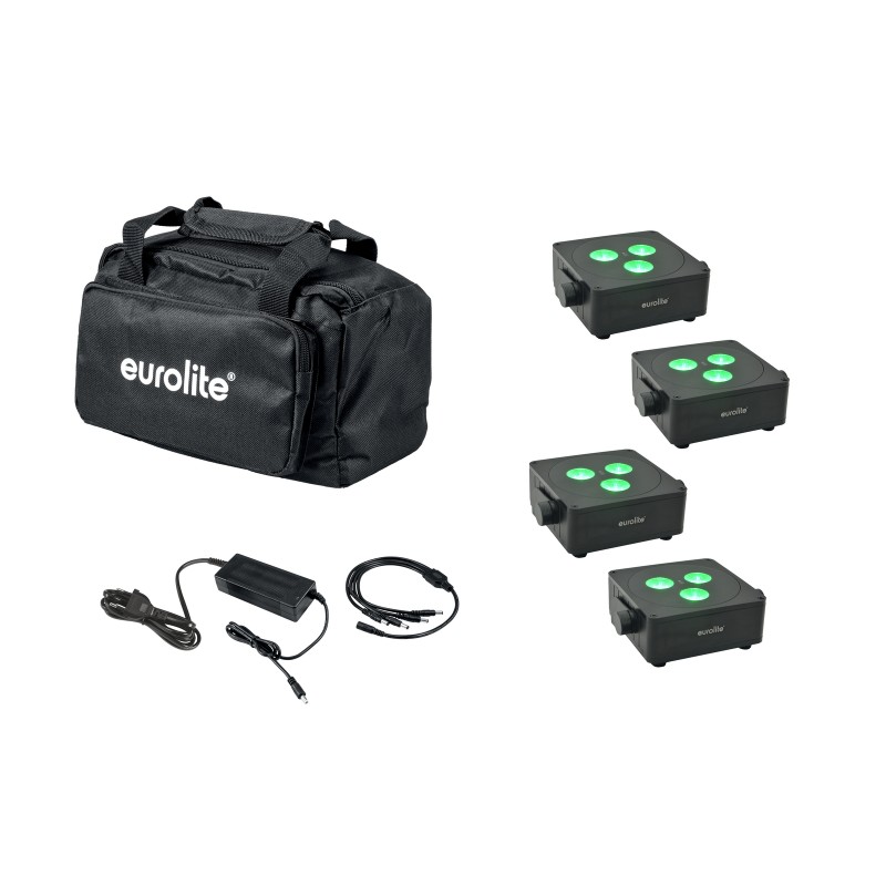 EUROLITE Set 4x AKKU IP Flat Light 3 bk + Charger + Soft-Bag - 1 EUROLITE Set 4x AKKU IP Flat Light 3 bk + Charger + Soft-Bag - 1