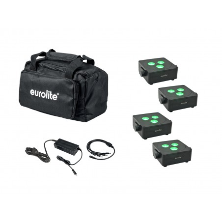 EUROLITE Set 4x AKKU IP Flat Light 3 bk + Charger + Soft-Bag - 1