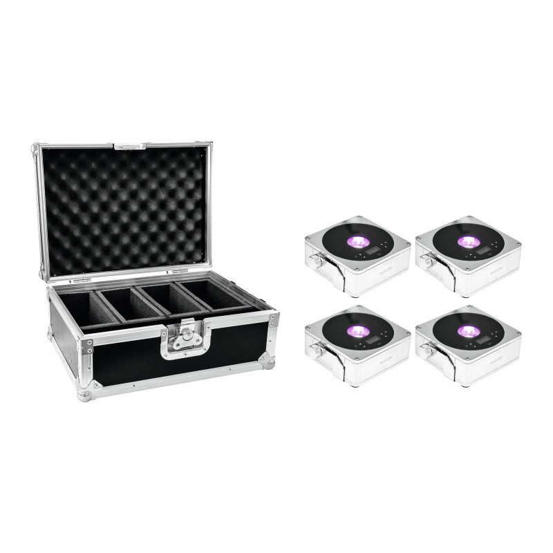 EUROLITE Set 4x AKKU IP Flat Light 1 chrome + Case - 1 EUROLITE Set 4x AKKU IP Flat Light 1 chrome + Case - 1