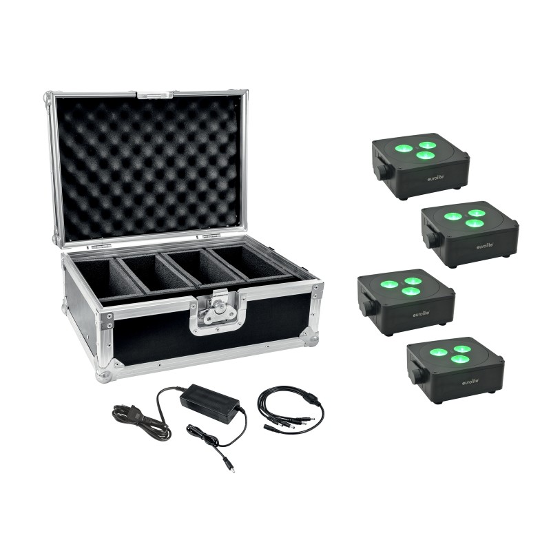 EUROLITE Set 4x AKKU IP Flat Light 3 bk + Charger + Case - 1 EUROLITE Set 4x AKKU IP Flat Light 3 bk + Charger + Case - 1