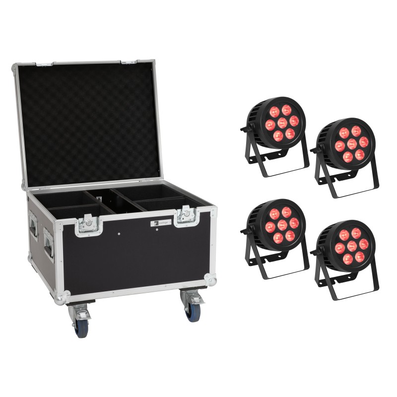 EUROLITE Set 4x LED IP PAR 7x8W QCL Spot + Case with wheels - 1 EUROLITE Set 4x LED IP PAR 7x8W QCL Spot + Case with wheels - 1