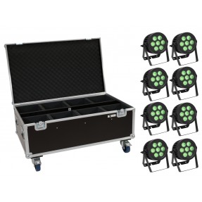 EUROLITE Set 8x LED IP PAR 7x8W QCL Spot + Case with wheels - 1