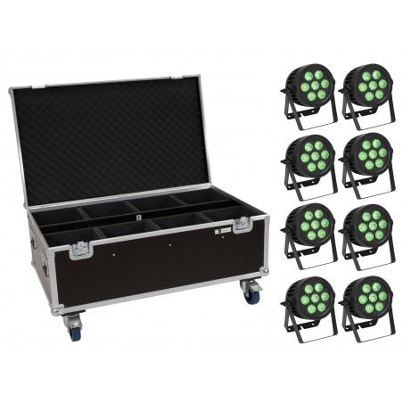 EUROLITE Set 8x LED IP PAR 7x8W QCL Spot + Case with wheels - 1