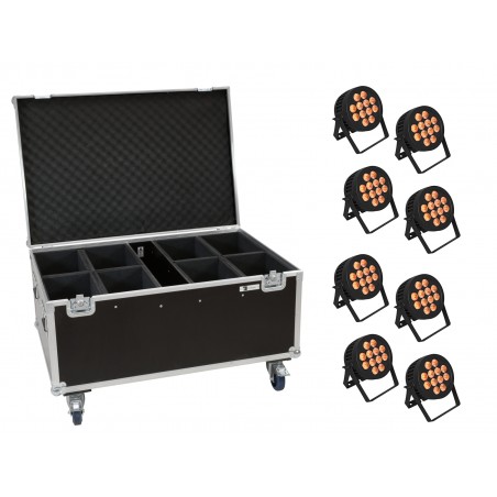 EUROLITE Set 8x LED IP PAR 12x8W QCL Spot + Case with wheels - 1