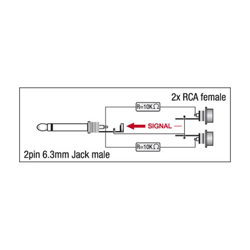 DAP Audio XGA41 - Jack/M mono to 2 x RCA/F, incl. 2 x 10 kilo-Ohm resistors - 2