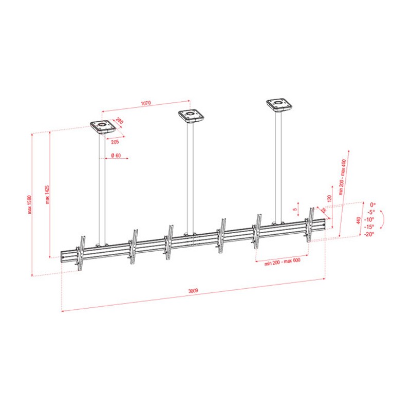 Showgear PCM4555L-3 Triple Screen Ceiling Mount Long - 2 Showgear PCM4555L-3 Triple Screen Ceiling Mount Long - 2