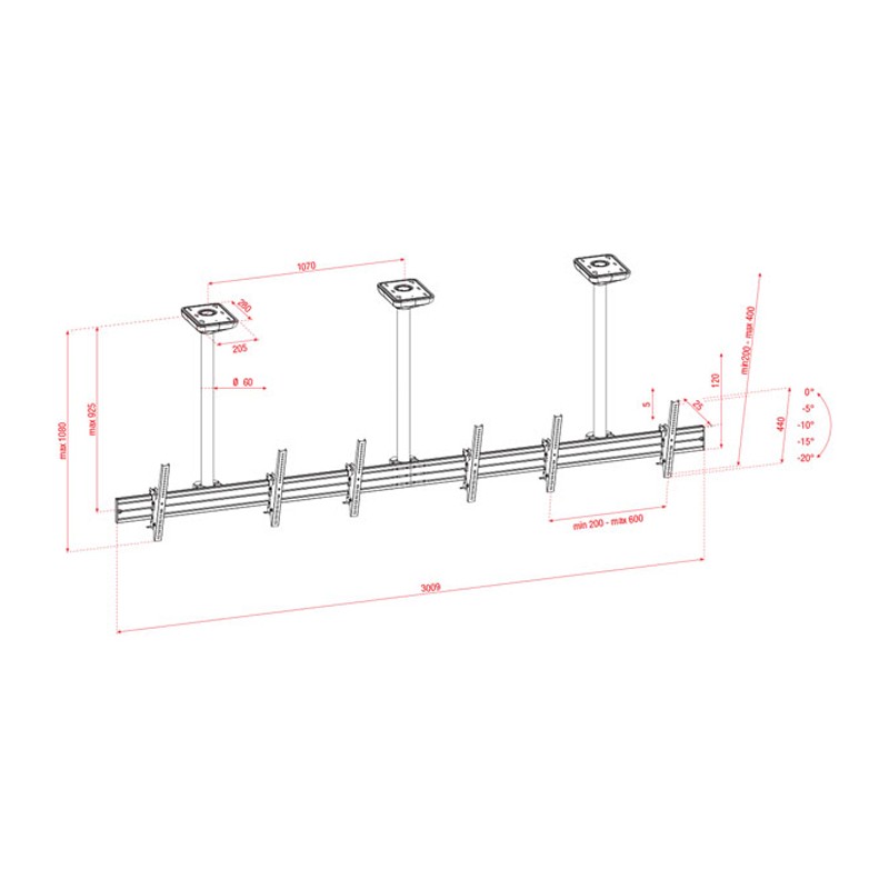 Showgear PCM4555S-3 Triple Screen Ceiling Mount Short - 2 Showgear PCM4555S-3 Triple Screen Ceiling Mount Short - 2