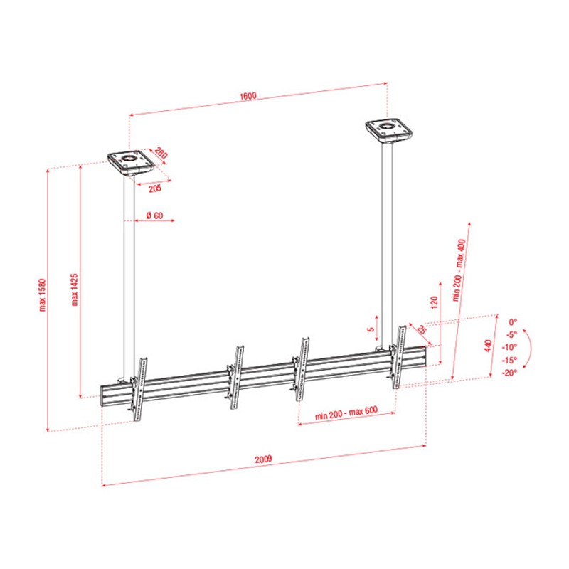 Showgear PCM4555L-2 Dual Screen Ceiling Mount Long - 2 Showgear PCM4555L-2 Dual Screen Ceiling Mount Long - 2