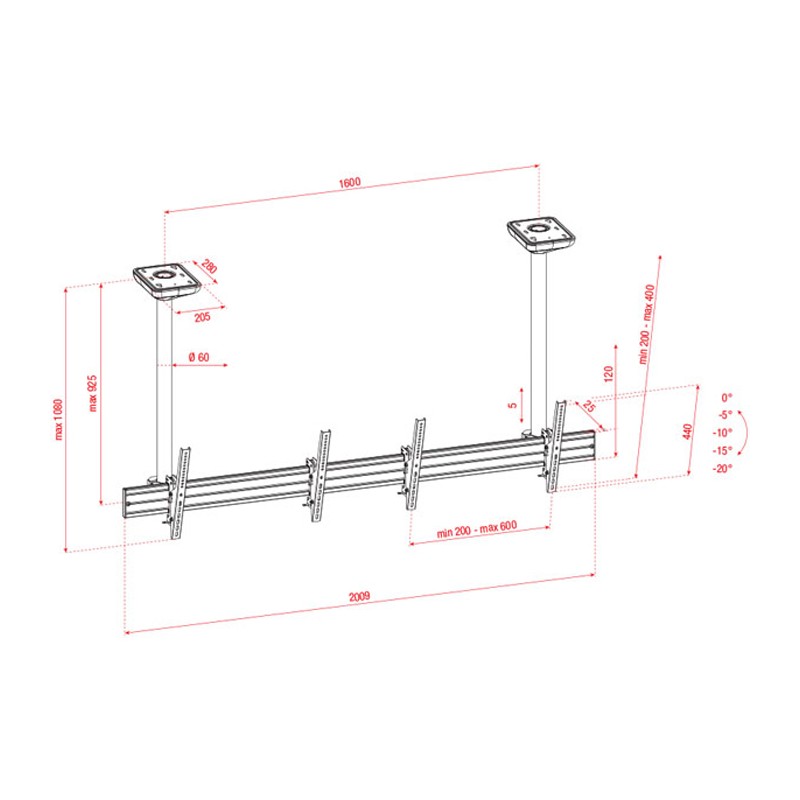 Showgear PCM4555S-2 Dual Screen Ceiling Mount Short - 2 Showgear PCM4555S-2 Dual Screen Ceiling Mount Short - 2