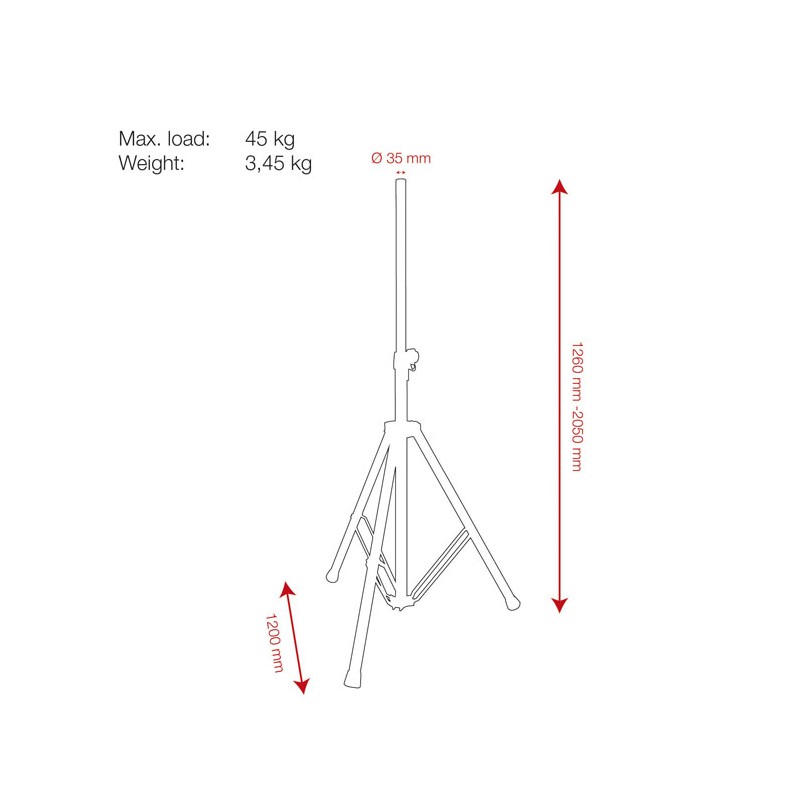 Showgear Mammoth Speaker Stand - 1260-2050 mm - 35 mm - max load 45 kg - 2 Showgear Mammoth Speaker Stand - 1260-2050 mm - 35 mm - max load 45 kg - 2
