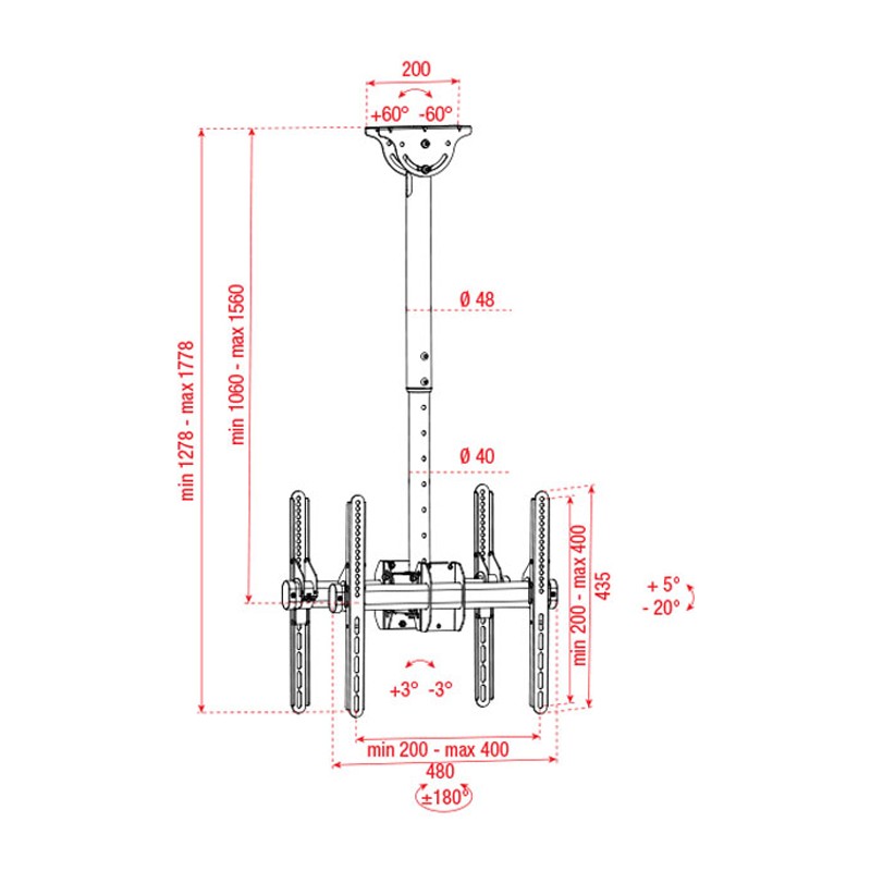Showgear CLB3255LD TV Ceiling Mount Long Double Sided - 2 Showgear CLB3255LD TV Ceiling Mount Long Double Sided - 2
