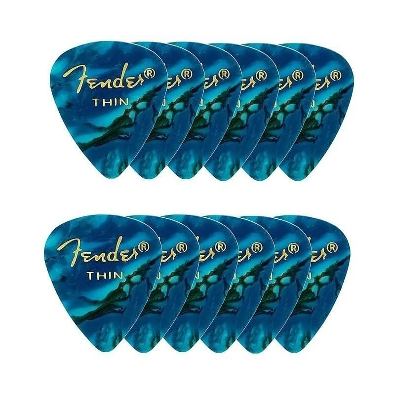 Fender Premium Celluloid 351 Shape Picks, Thin, Ocean Turquoise, 12-Pack - 1