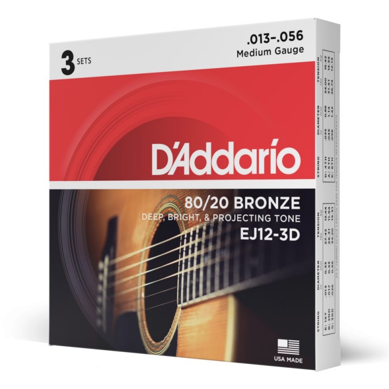 D'Addario EJ12-3D - Struny do gitary akustycznej (13-56, 3 kpl.) - 1 D'Addario EJ12-3D - Struny do gitary akustycznej (13-56, 3 kpl.) - 1