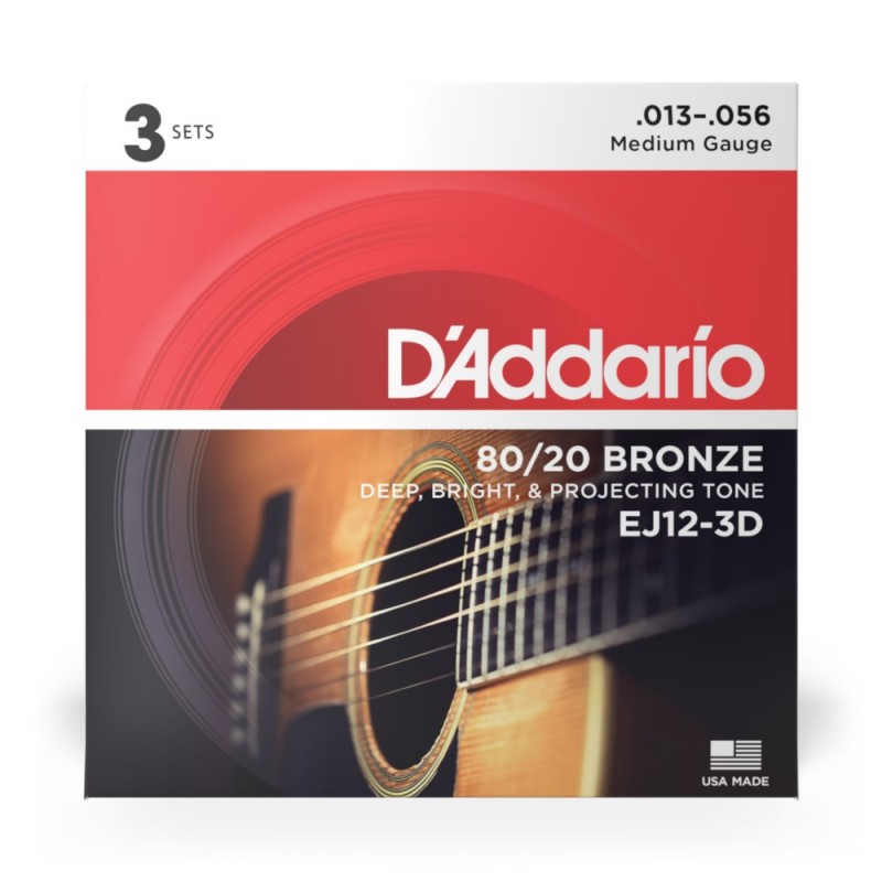 D'Addario EJ12-3D - Struny do gitary akustycznej (13-56, 3 kpl.) - 2 D'Addario EJ12-3D - Struny do gitary akustycznej (13-56, 3 kpl.) - 2