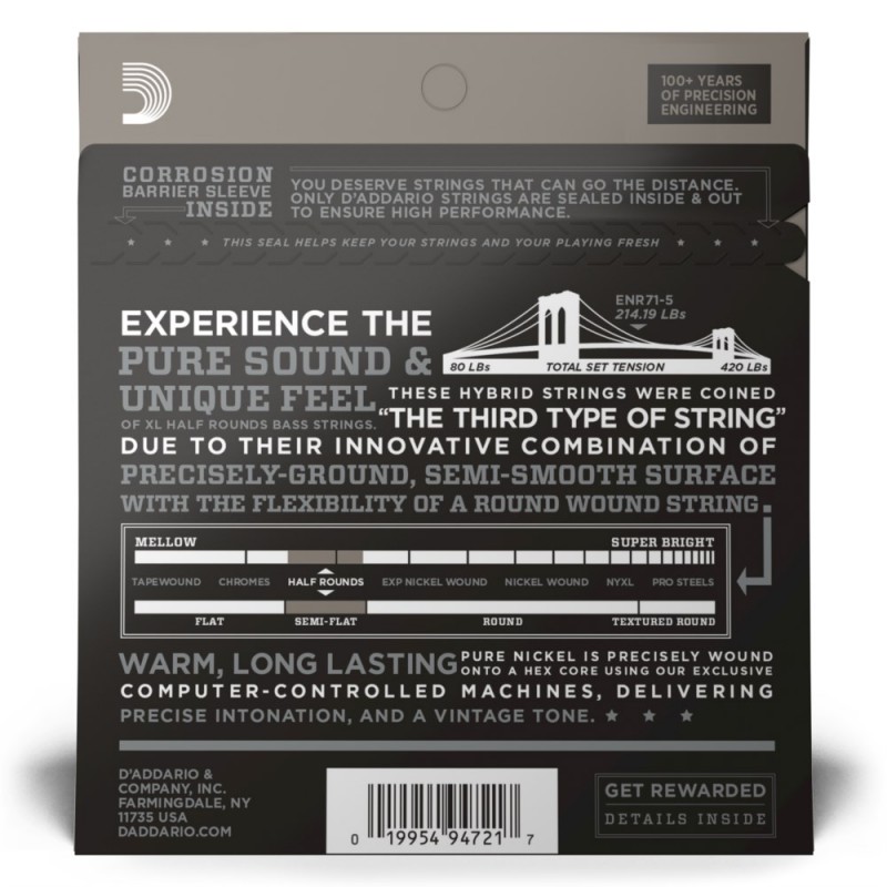 D'Addario ENR71-5 - Struny do gitary basowej 5-strunowe (45-130) - 3 D'Addario ENR71-5 - Struny do gitary basowej 5-strunowe (45-130) - 3