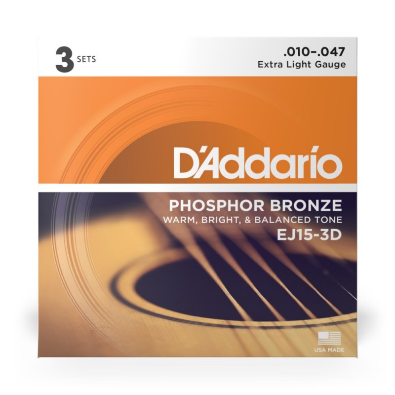 D'Addario EJ15-3D - Struny do gitary akustycznej (10-47, 3 kpl.) - 2 D'Addario EJ15-3D - Struny do gitary akustycznej (10-47, 3 kpl.) - 2