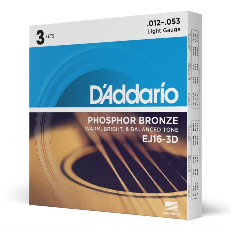 D'Addario EJ16-3D - Struny do gitary akustycznej (12-53, 3 kpl.) - 1 D'Addario EJ16-3D - Struny do gitary akustycznej (12-53, 3 kpl.) - 1