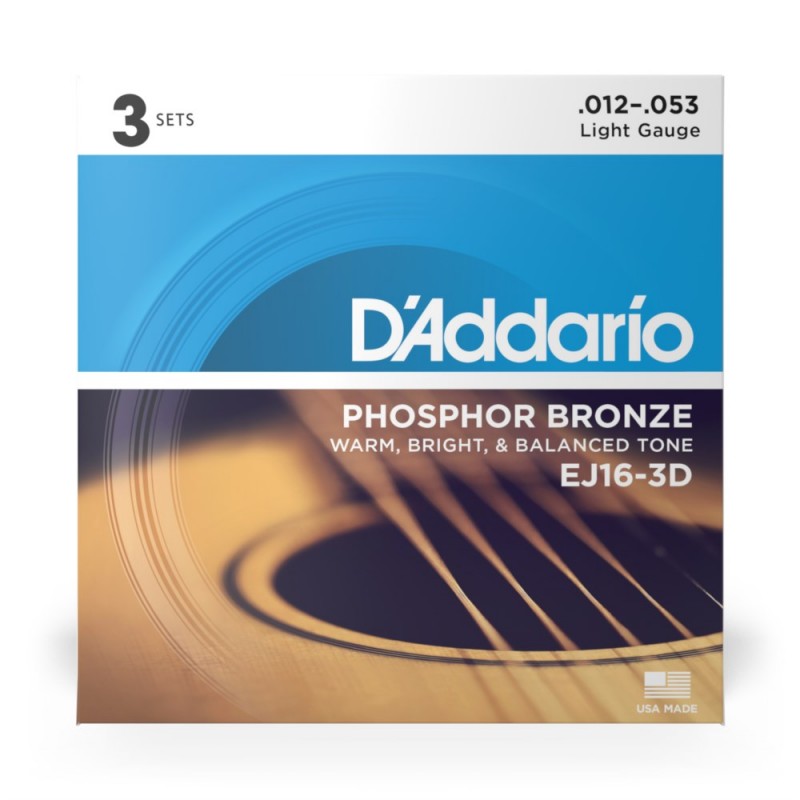D'Addario EJ16-3D - Struny do gitary akustycznej (12-53, 3 kpl.) - 2 D'Addario EJ16-3D - Struny do gitary akustycznej (12-53, 3 kpl.) - 2