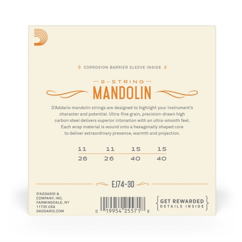 D'Addario EJ74-3D - Struny do mandoliny (11-40, 3 kpl.) - 3 D'Addario EJ74-3D - Struny do mandoliny (11-40, 3 kpl.) - 3