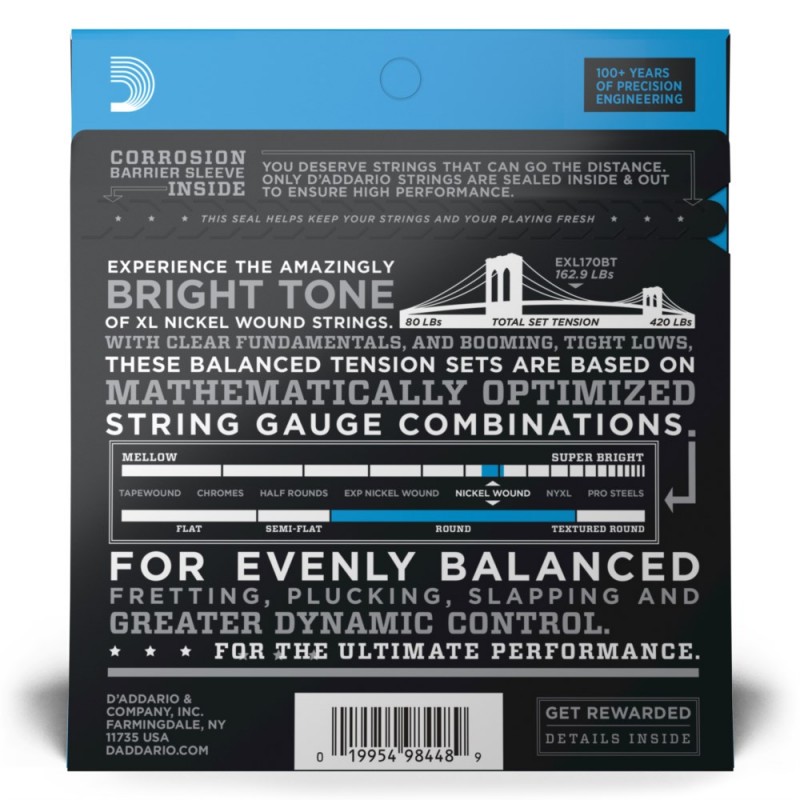 D'Addario EXL170BT - Struny do gitary basowej (45-107) - 3 D'Addario EXL170BT - Struny do gitary basowej (45-107) - 3