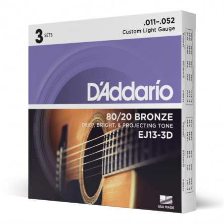 D'Addario EJ13-3D - Struny do gitary akustycznej (11-52, 3 kpl.) - 1