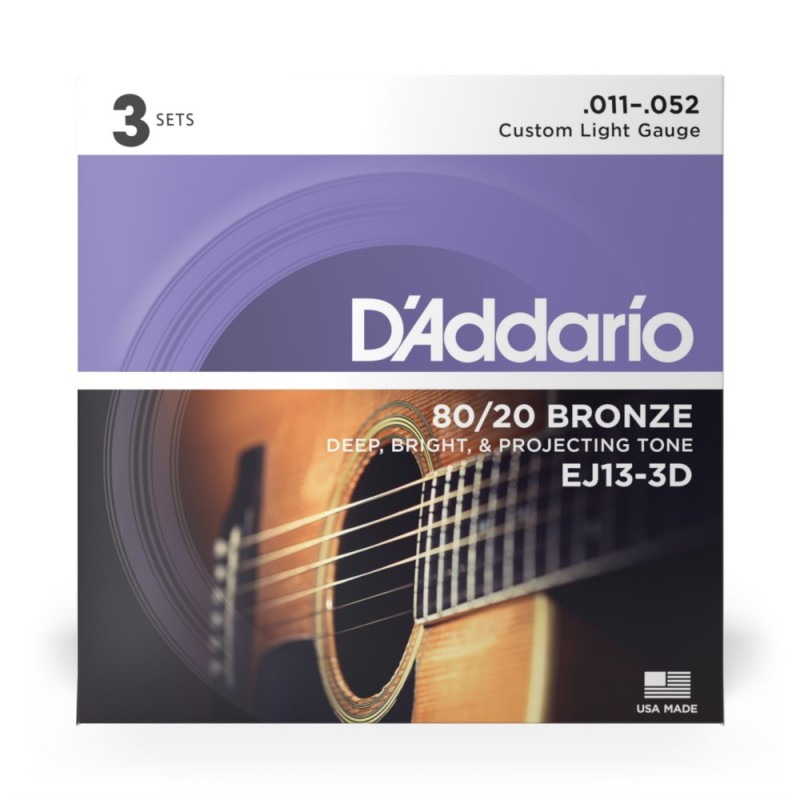 D'Addario EJ13-3D - Struny do gitary akustycznej (11-52, 3 kpl.) - 2