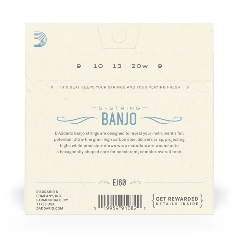 D'Addario EJ60 - Struny do banjo 5-strunowe (9-20) - 3 D'Addario EJ60 - Struny do banjo 5-strunowe (9-20) - 3