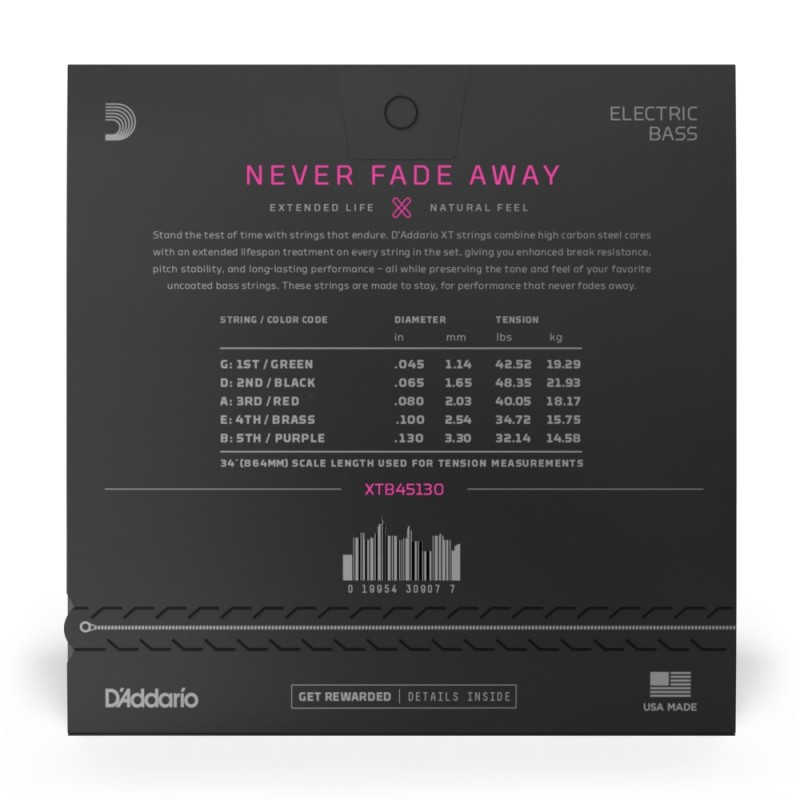 D'Addario XTB45130 XT - Struny do gitary basowej (45-130) - 3 D'Addario XTB45130 XT - Struny do gitary basowej (45-130) - 3