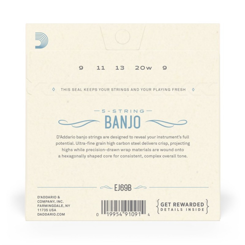D'Addario EJ69B - Struny do banjo 5-strunowe (9-20) - 3 D'Addario EJ69B - Struny do banjo 5-strunowe (9-20) - 3