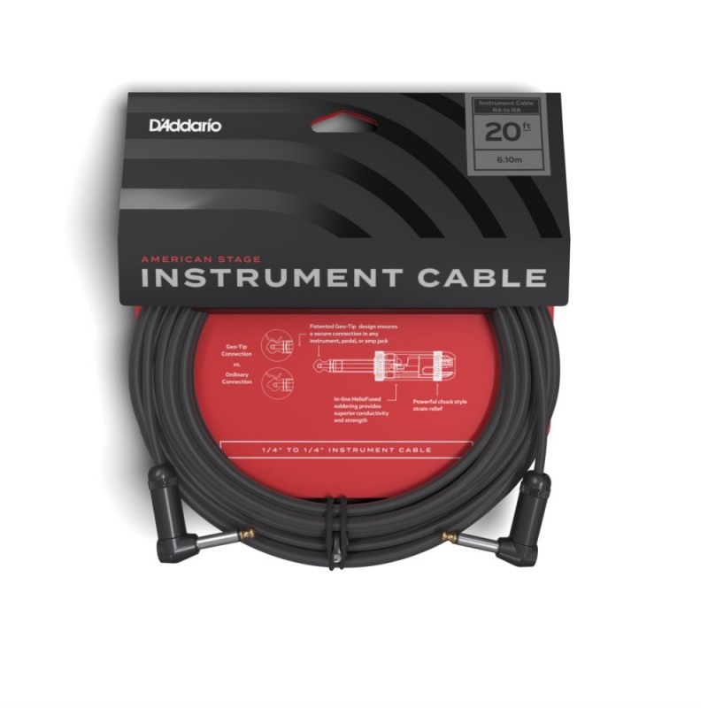 D'Addario PW-AMSGRR-20 - Kabel gitarowy kątowy American Stage (6 m) - 3 D'Addario PW-AMSGRR-20 - Kabel gitarowy kątowy American Stage (6 m) - 3
