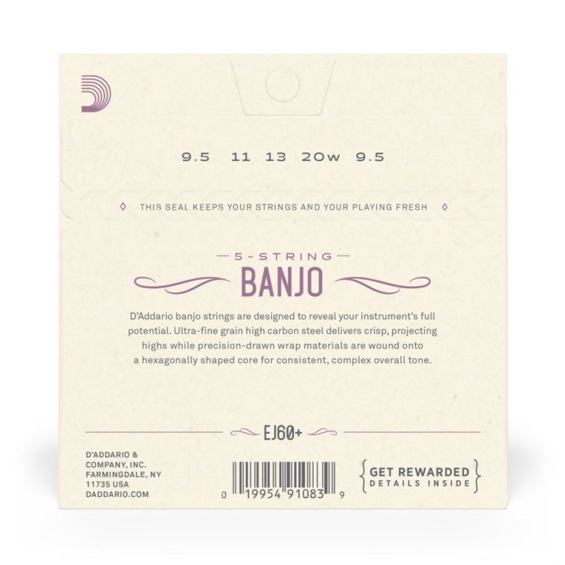 D'Addario EJ60+ - Struny do banjo 5-strunowe (9.5-20) - 3 D'Addario EJ60+ - Struny do banjo 5-strunowe (9.5-20) - 3