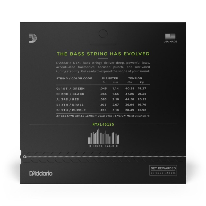 D'Addario NYXL45125 - Struny do gitary basowej 5-strunowe (45-125) - 3 D'Addario NYXL45125 - Struny do gitary basowej 5-strunowe (45-125) - 3