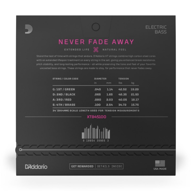 D'Addario XTB45100 XT - Struny do gitary basowej (45-100) - 3 D'Addario XTB45100 XT - Struny do gitary basowej (45-100) - 3