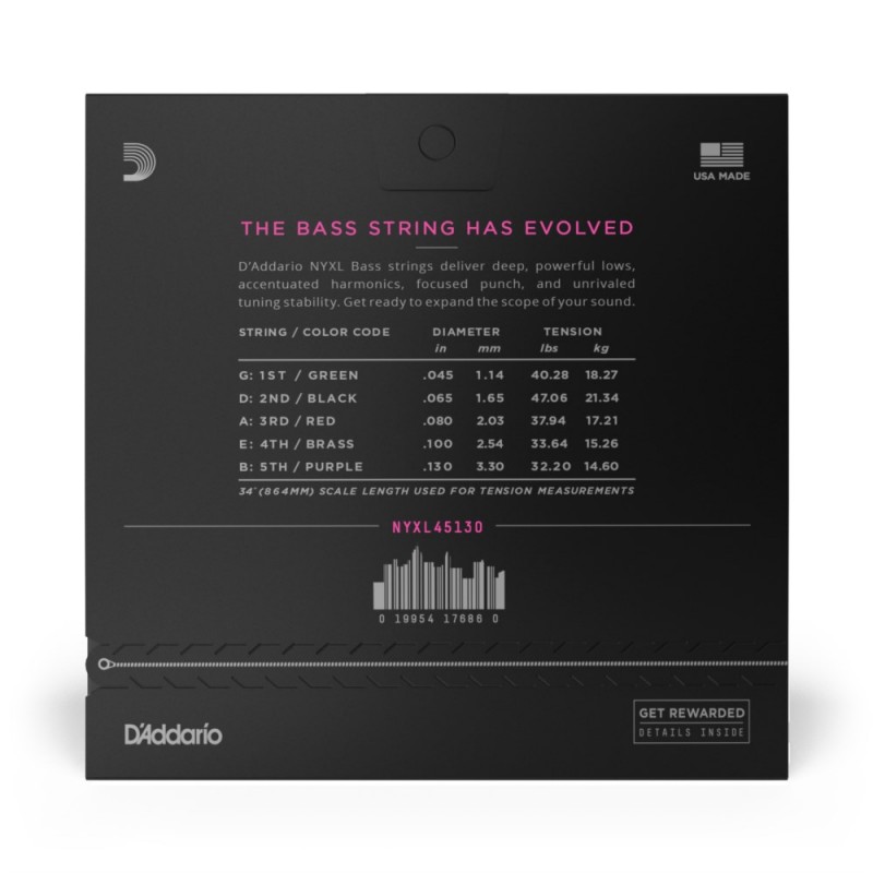 D'Addario NYXL45130 - Struny do gitary basowej 5-strunowe (45-130) - 3 D'Addario NYXL45130 - Struny do gitary basowej 5-strunowe (45-130) - 3