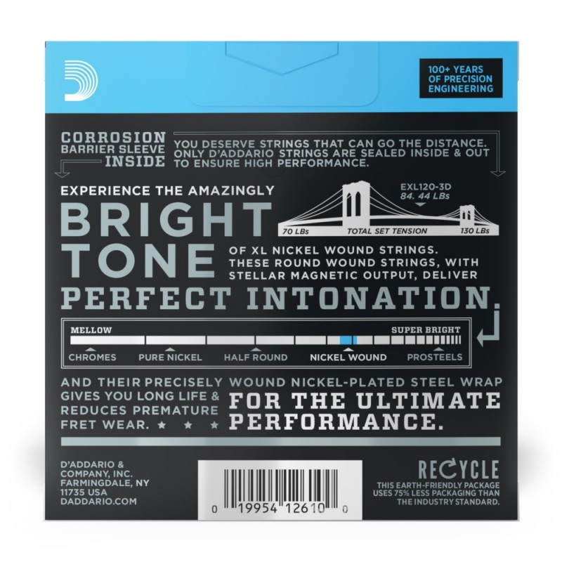 D'Addario EXL120-3D - Struny do gitary elektrycznej (09-42, 3 kpl.) - 3 D'Addario EXL120-3D - Struny do gitary elektrycznej (09-42, 3 kpl.) - 3