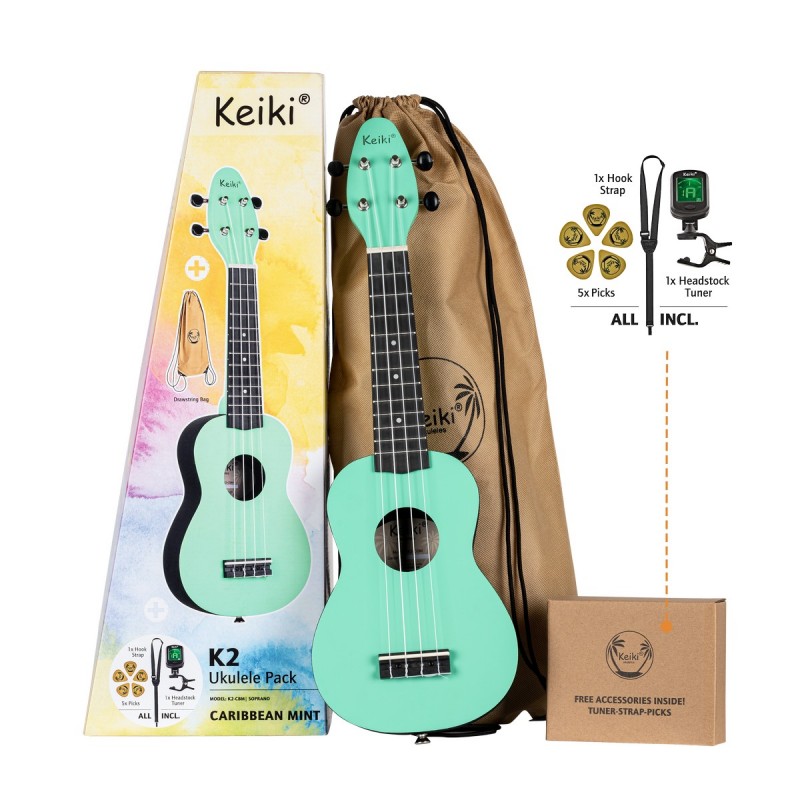 Ortega Keiki K2-CBM - ukulele sopranowe, zestaw Caribbean Mint - 1 Ortega Keiki K2-CBM - ukulele sopranowe, zestaw Caribbean Mint - 1