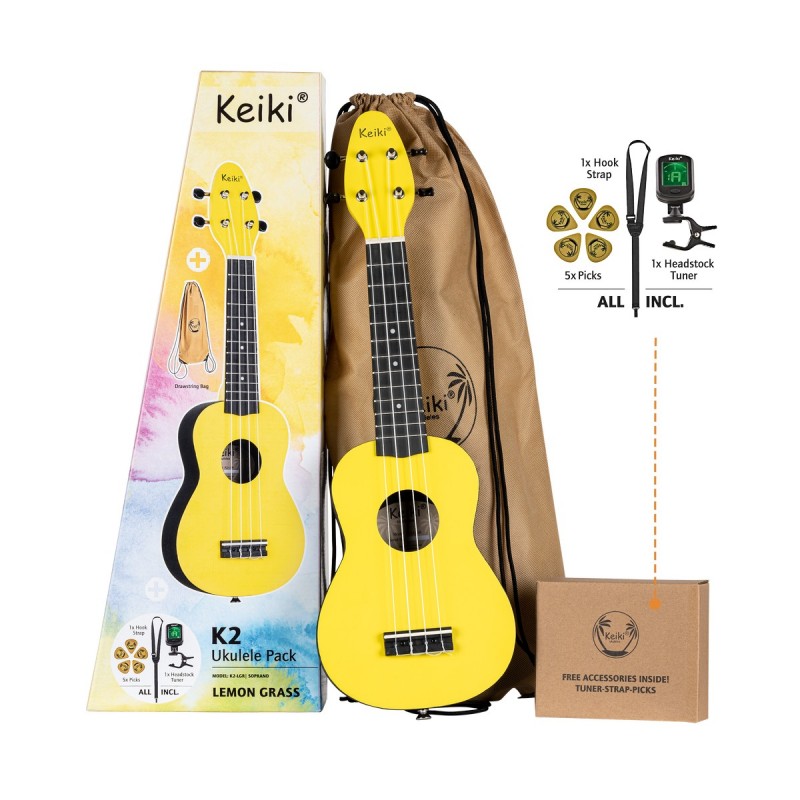 Ortega Keiki K2-LGR - ukulele sopranowe, zestaw Lemon Grass - 1 Ortega Keiki K2-LGR - ukulele sopranowe, zestaw Lemon Grass - 1