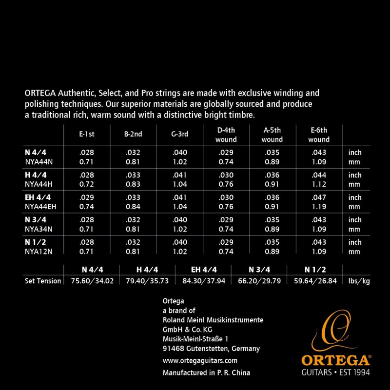 Ortega NYA44EH - struny do gitary klasycznej 4/4 (.029/.047) - 2 Ortega NYA44EH - struny do gitary klasycznej 4/4 (.029/.047) - 2