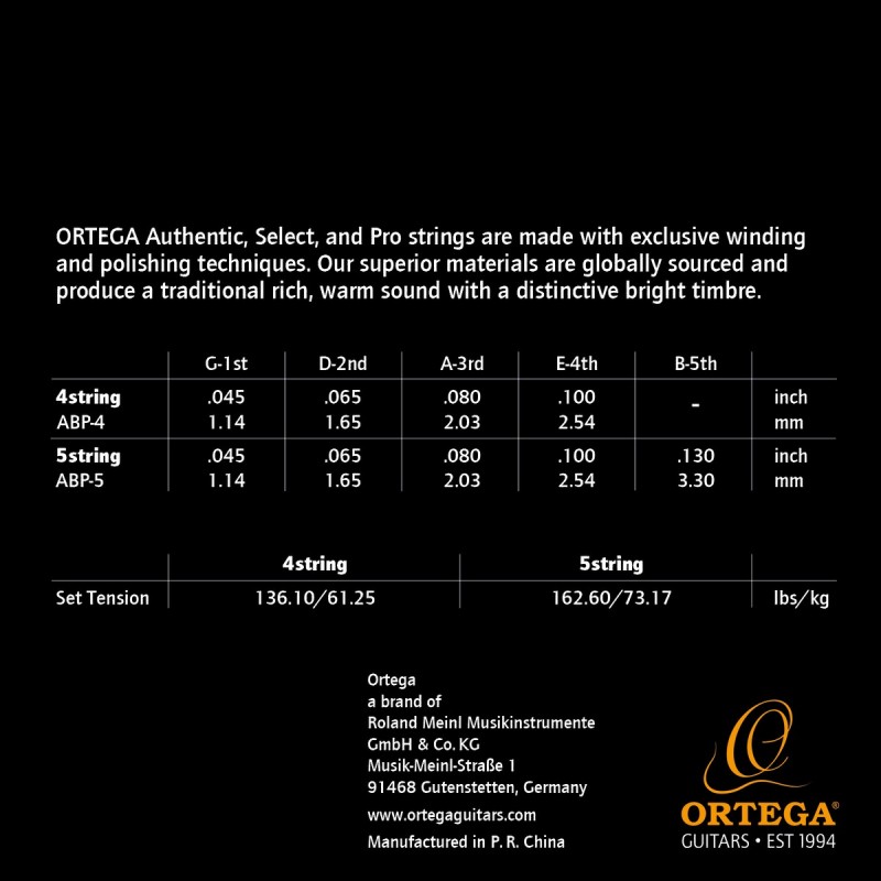 Ortega ABP-4 - struny do gitary akustycznej (.045/.100) - 2