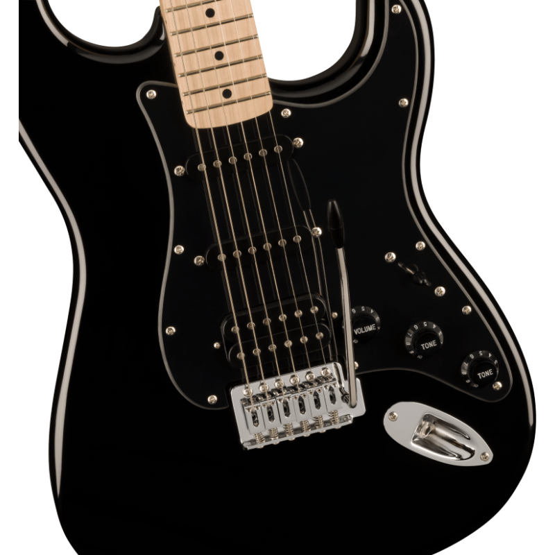 Squier Sonic Stratocaster HSS, MF, Black Pickguard, Black - 3