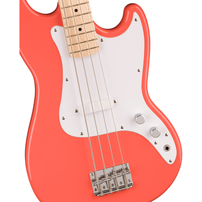 Squier Sonic Bronco Bass, MF, White Pickguard, Tahitian Coral - 3