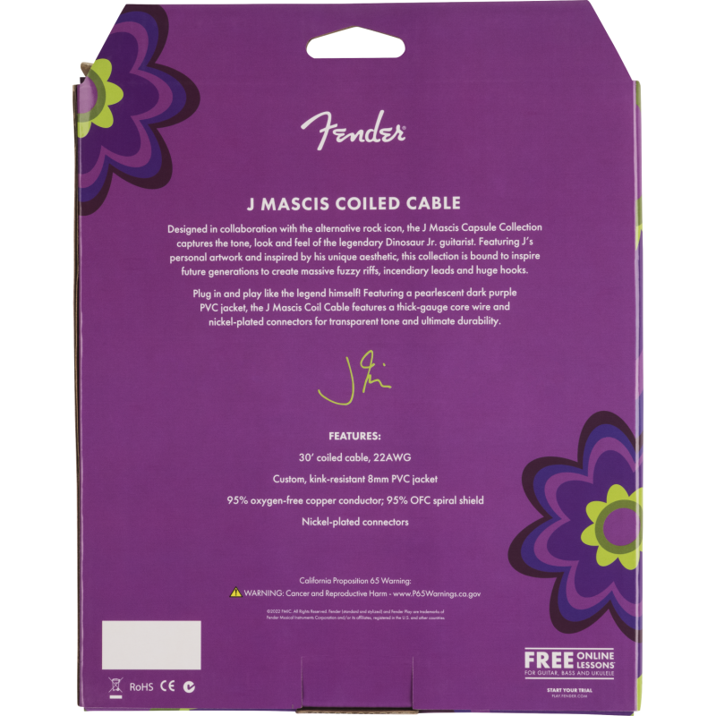 Fender J Mascis Coil Cable, 30', Purple - 5
