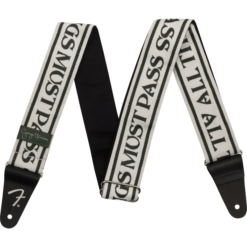 Fender George Harrison All Things Must Pass Logo Strap, White/Black, 2" - 1 Fender George Harrison All Things Must Pass Logo Strap, White/Black, 2" - 1