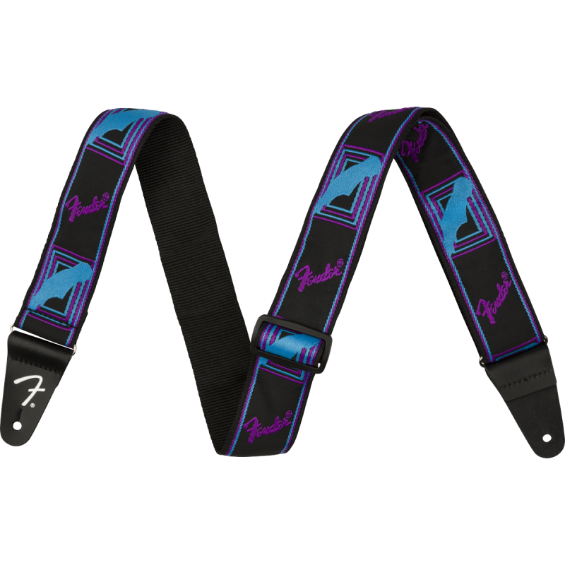 Fender Neon Monogrammed Strap, Blue and Purple, 2" - 1 Fender Neon Monogrammed Strap, Blue and Purple, 2" - 1
