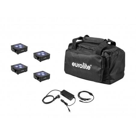EUROLITE zestaw reflektorów na akumulator 4x AKKU Flat Light 3 BK + ładowarka + torba - 1