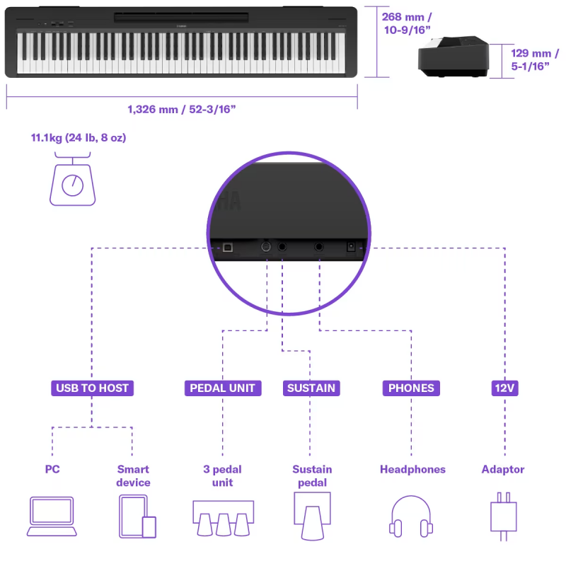 Pianino cyfrowe Yamaha P-145 + statyw + słuchawki - 5