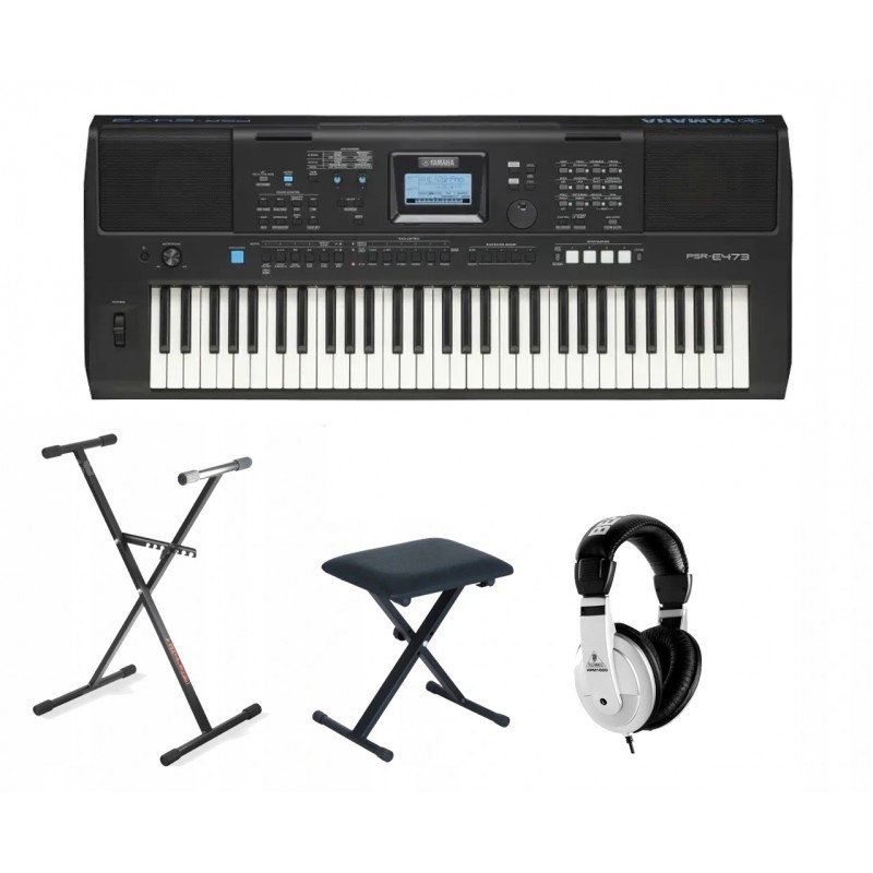 Keyboard Yamaha PSR-E473 + statyw + ława + słuchawki - 1